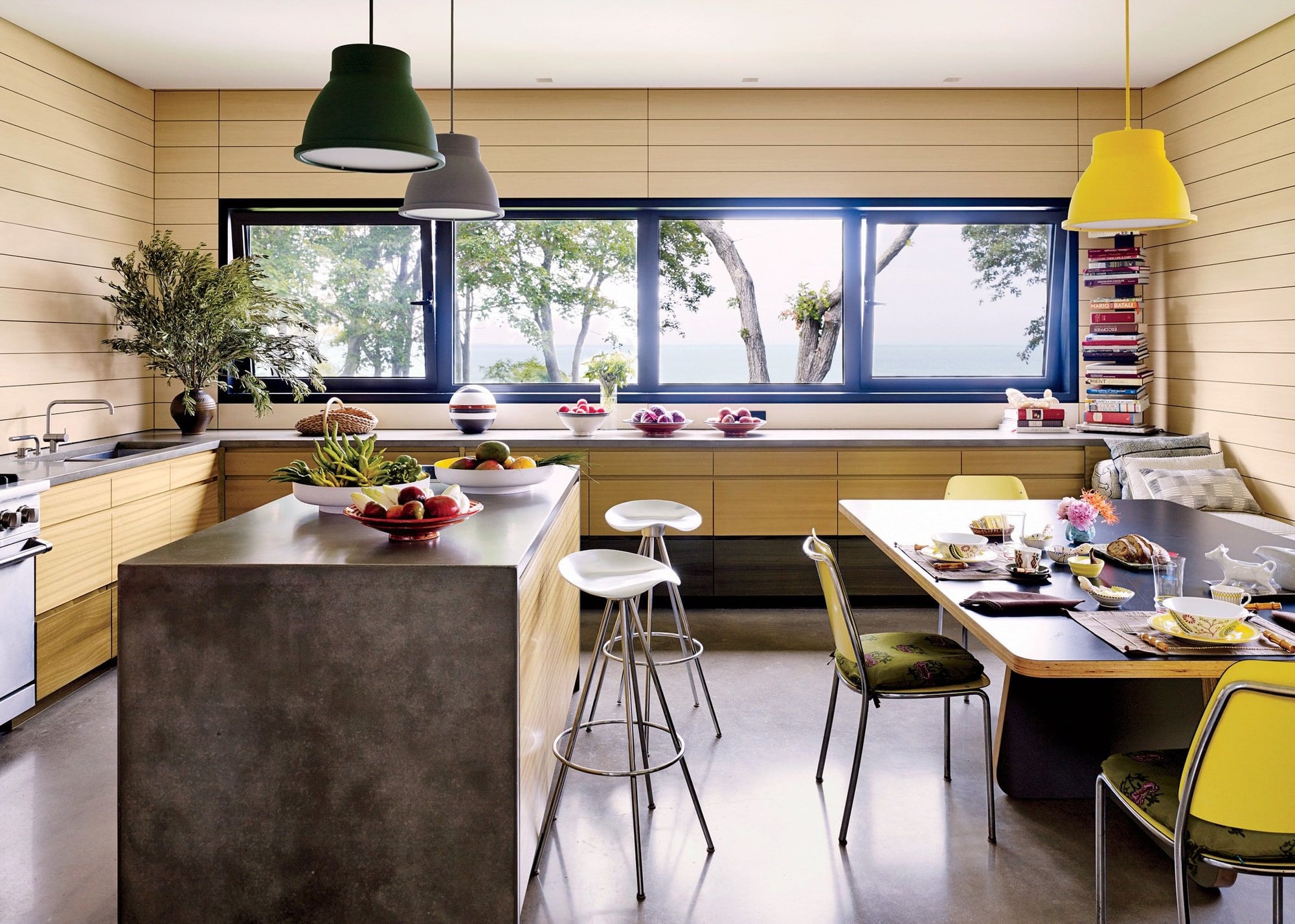 This contemporary kitchen space thrives on its combination of manmade and natural textures.