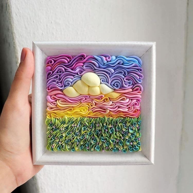 Dreamy air-dry clay marshmallow clouds by artist Alisa Lariushkina.