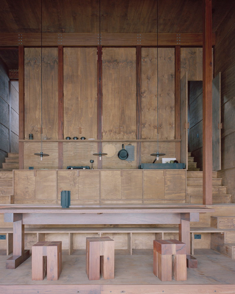 The simple wooden interiors of the Marra Marra Shack are made almost entirely of repurposed timber.