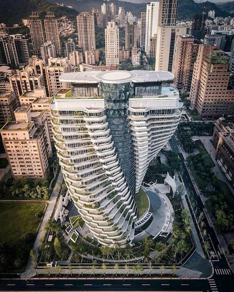 The twisting Vincent Callebaut-designed Agora Garden Tower in Taipei, Taiwan. 
