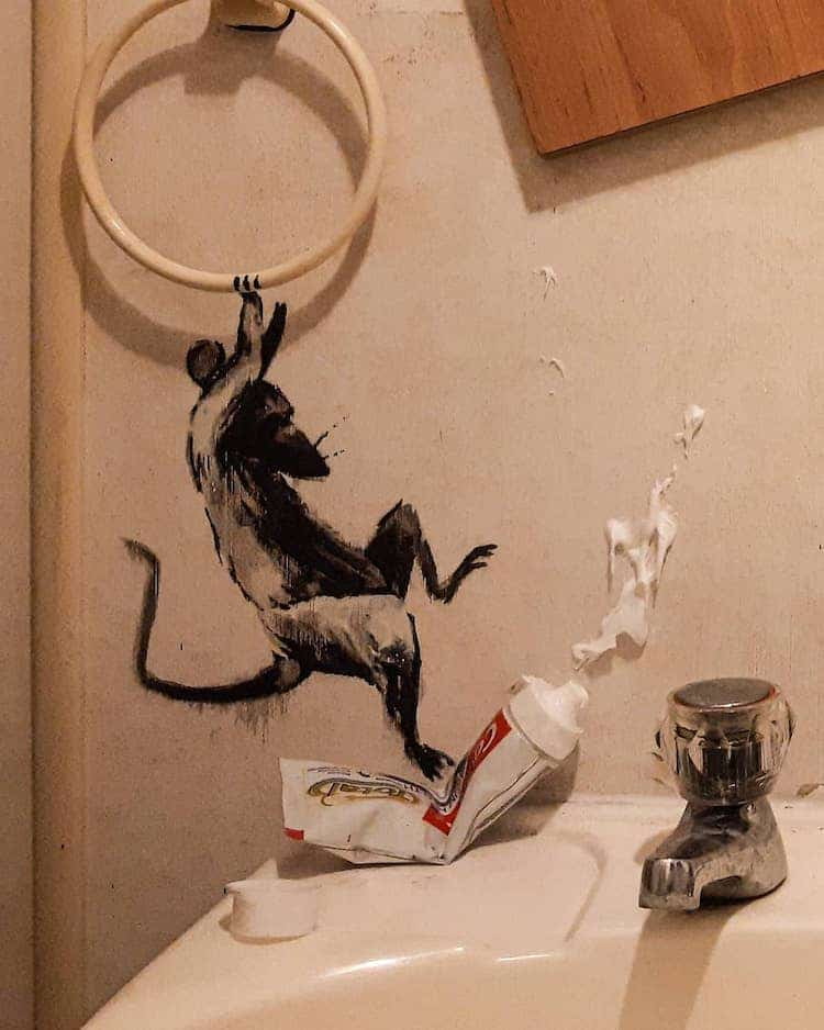 Banksy brought a clan of mischievous mice to life in his own bathroom using his art.