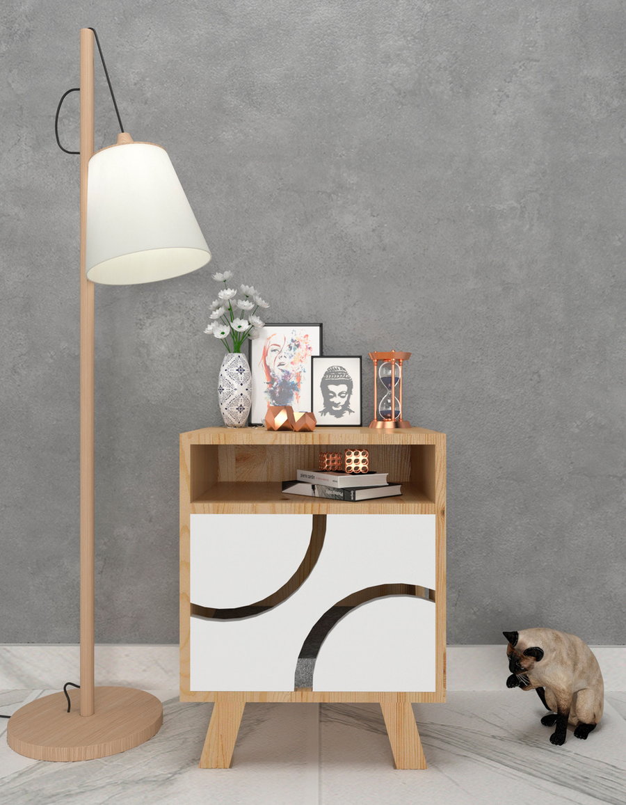 CatLife's stylish Nochera Nova bedside table houses a cozy cat bed in its bottom compartment.