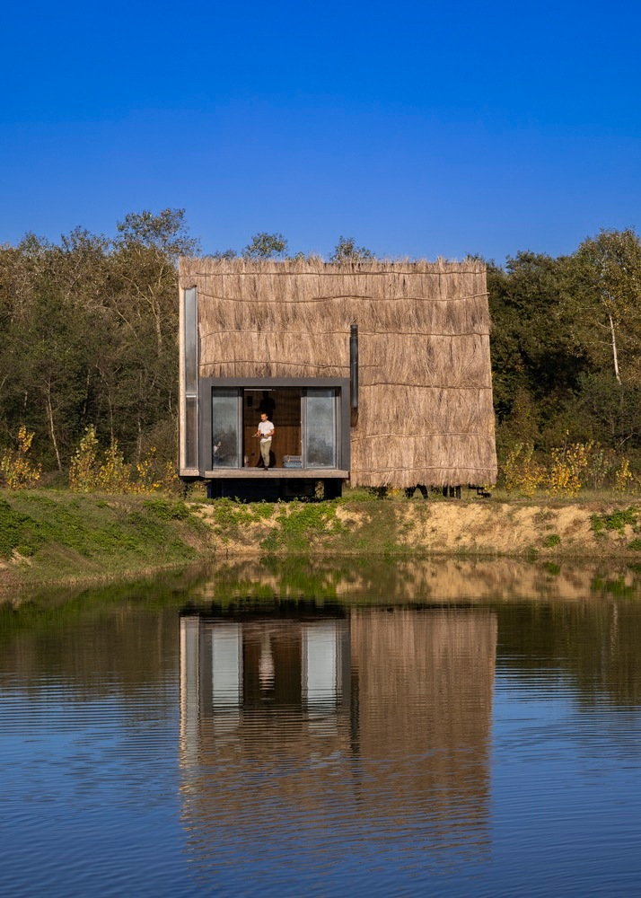 View of the Shaygan Gostar-designed Wicker House from across the pond.