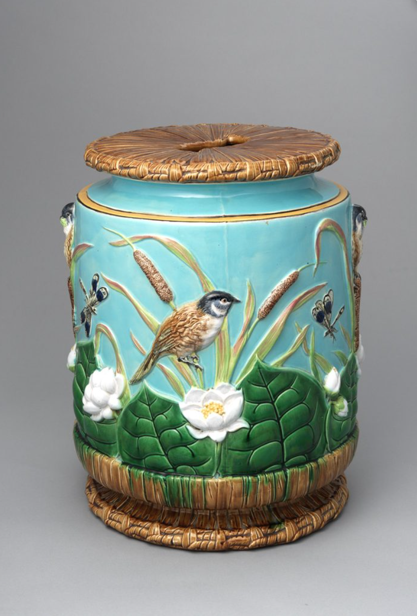 Colorful bird-themed majolica pottery featured in Dr. Susan Weber's 