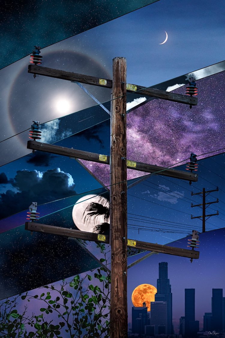 Nighttime sky collage by artist Alex Hyner. 