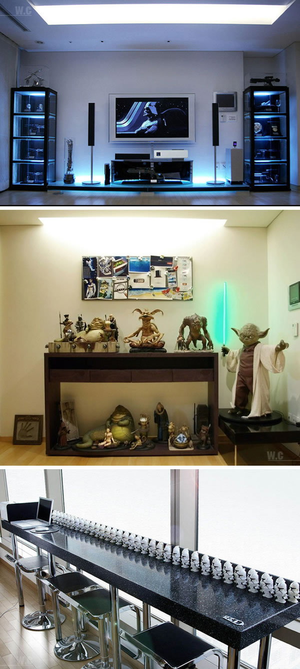 Stills from Choo Wong's Star Wars-themed apartment.