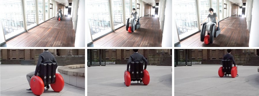 Several shots of the Poimo inflatable wheelchair in action.