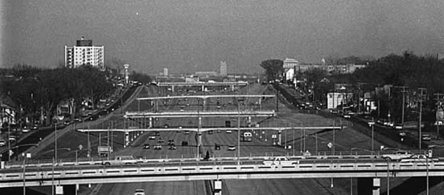 Historical image shows how Michigan's Interstate 94 (built in the 50s and 60s) split the area's predominantly Black Rondo neighborhood into two.