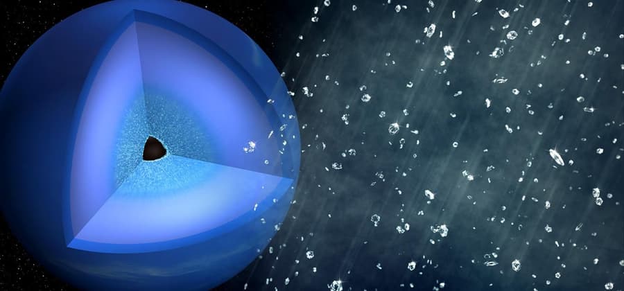 Graphic imagines diamond showers taking place inside Neptune's atmosphere.