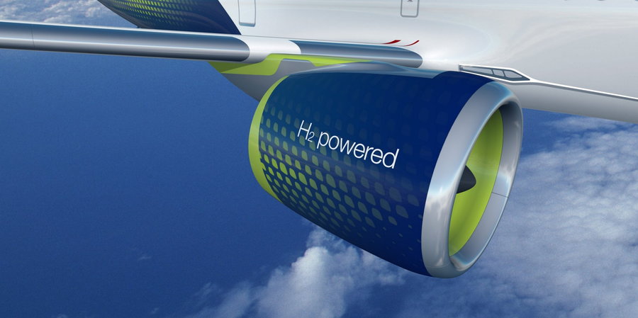 Close-up of the hydrogen-powered propellers used by each Airbus ZEROe Concept Plane.