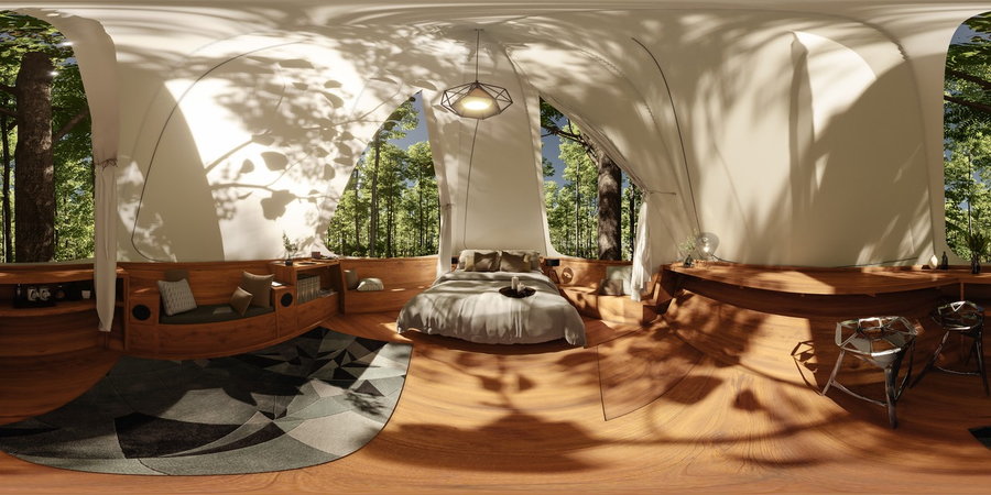 The interiors of O2 Treewalkers' modular treehouse tents are entirely sheik and sleek. 