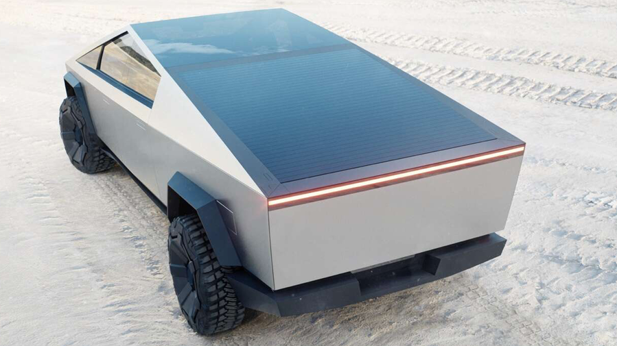 The vault-like bed of the Tesla Cybertruck (closed)