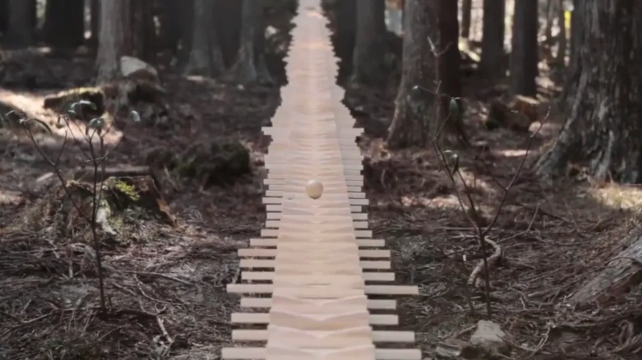 This mile-long xylophone uses a rolling wooden ball to play Bach all throughout a serene Japanese forest. 