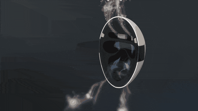 GIF shows how the oversized Blanc face mask filters and purifies air for the wearer.  