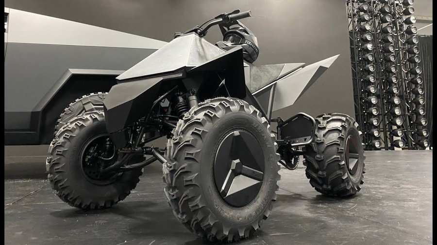 The new Tesla Cyberquad ATV, available with the purchase of the new Tesla Cybertruck
