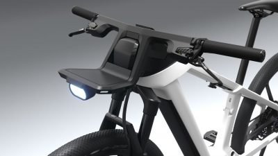 A small permanenet LED riding light is attached under the eBike's front luggage rack. 