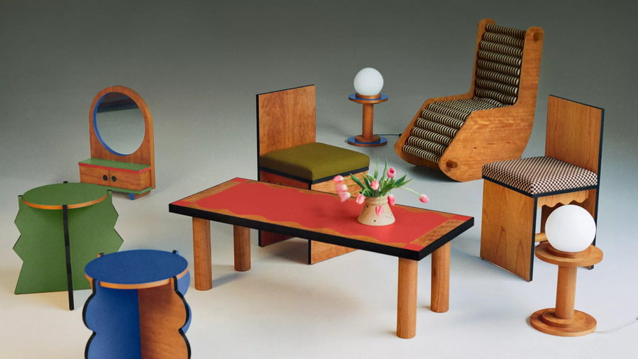 Simple, surreal wooden furniture by Adi Goodrich's Sing Thing furniture brand. 