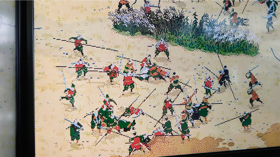 Close-up view of Yusuke Shigeta's pixelated recreation of the iconic Japanese battle of Sekigahara.