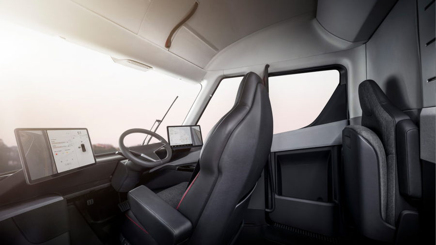 View inside the all-electric Tesla Semi truck.