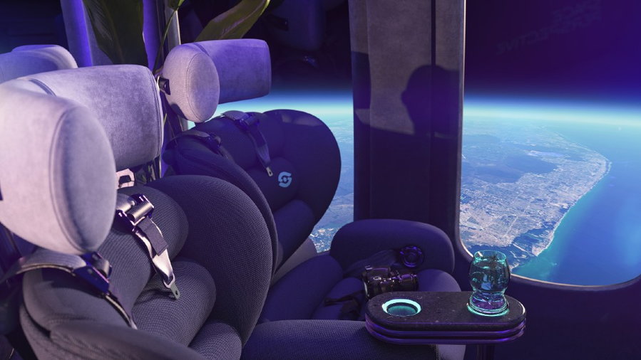 Comfortable seating inside Space Perspective's Spaceship Neptune balloon capsule.