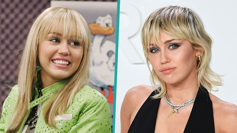 Young Miley Cyrus as Hannah Montana (left) vs her current, decidedly more adult look. 