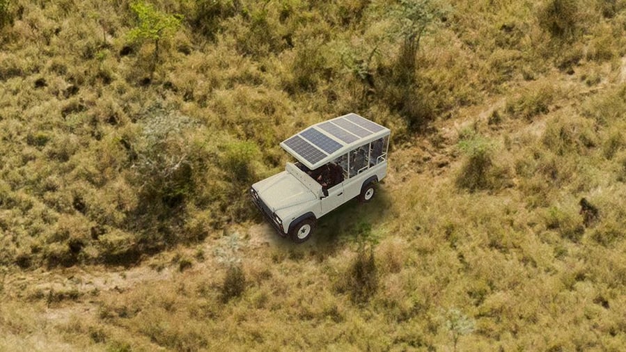 Sunreef Yachts' Land Rover Defender, a custom-built safari car that runs on the same technology used in the company's eco-catamarans.