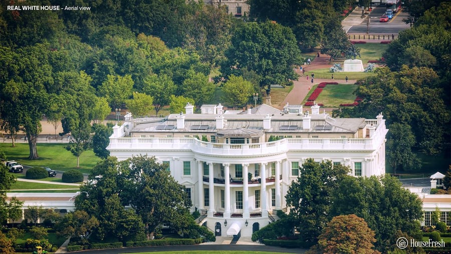 Aerial view of the actual White House, based on a design by Irish architect James Hoban. 