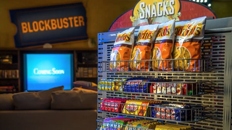 The retro interiors of Blockbuster Bend make the perfect space for a family to watch classic movies and scarf down some snacks. 
