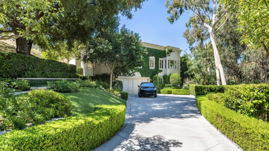 Expansive driveway leading up to the front of singer Katy Perry's elegant, ivy-coated Beverly Hills home, currently on sale for $19.5 million.