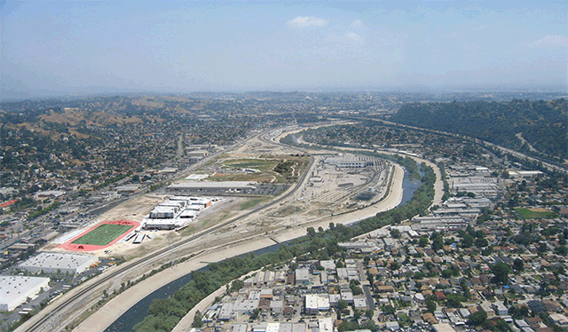 GIF shows the current state of LA's Taylor Yard G2 River Park Project, and the anticipated end result.