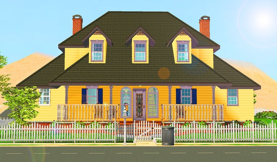 The Sims' Smith Family Home is a classic New England-style house. 