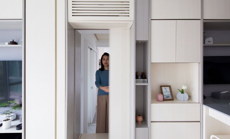 Sliding panels in the Smart Zendo apartment's walls allow for separation between the living and sleeping areas. 