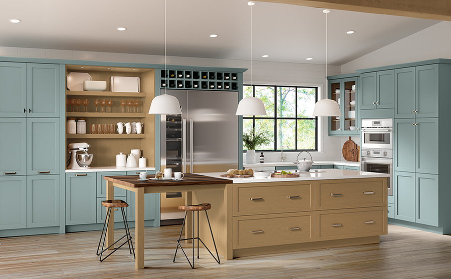 Contemporary kitchen space chock-full of custom built-in storage solutions.