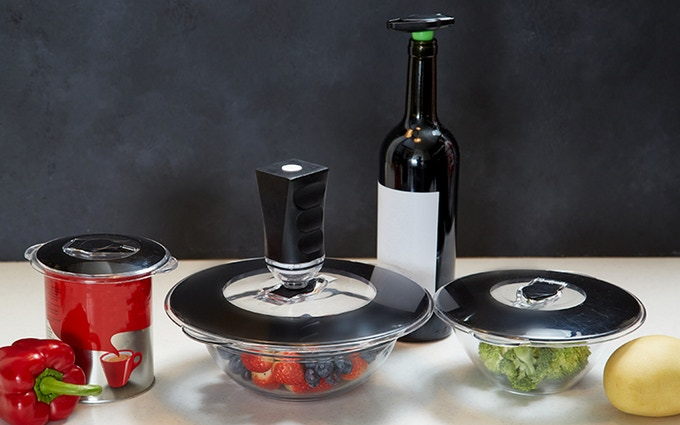 Equilibric! vacuum-sealed lids fit all kinds of containers and keep your food fresh longer. 
