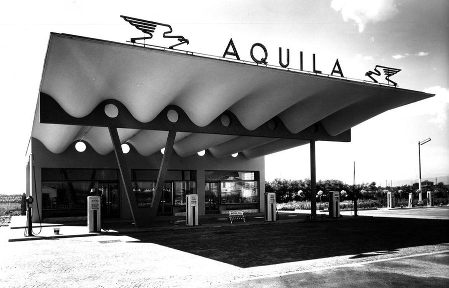 Aquila Petrol Station, originally designed in 1949 in Sesto San Giovanni, Italy.