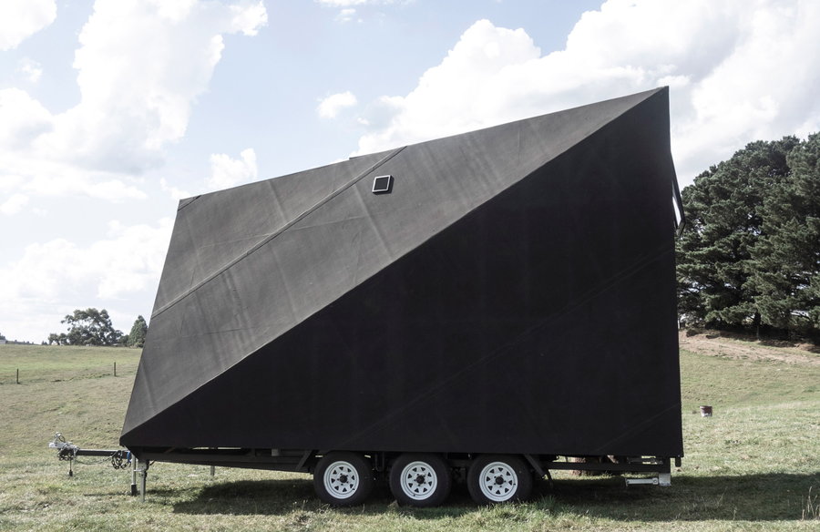 The stark, angular Base Cabin mobile camper, designed by Studio Edwards.  