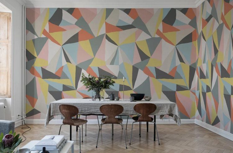 Update your decor this new year to make a bold statement like this geometric accent wall.