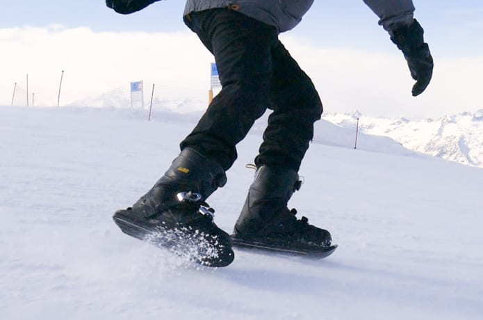 Snowfeet, the compact new ski attachments for your winter boots.
