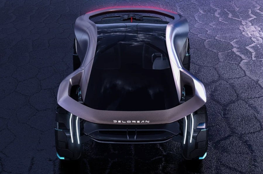 Front view rendering of DeLorean's Omega 2040 EV concept.