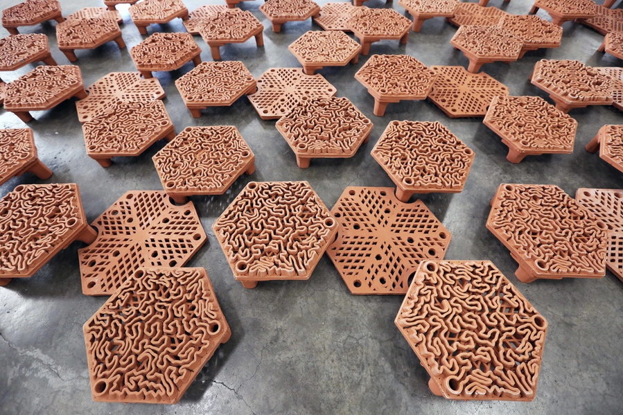These 3D Printed Reef Tiles were made by the HKU Robotic Fabrication Lab and placed along the ocean floor throughout Hong Kong's Marine Park.