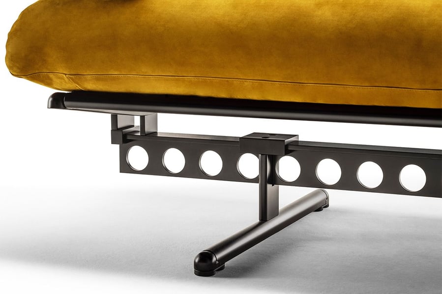 A closer look at the reissued Ouverture Sofa's industrial frame.