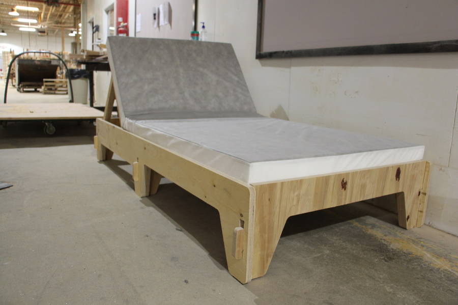 An easily assembled cot from furniture manufacturer EJ VIctor, made specifically to help hospitals accommodate COVID-19 patients. 