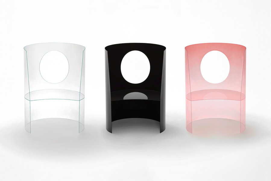 Three unique versions of Nendo's Medallion Chair redesign.