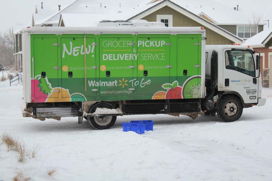 A Walmart grocery delivery truck. 