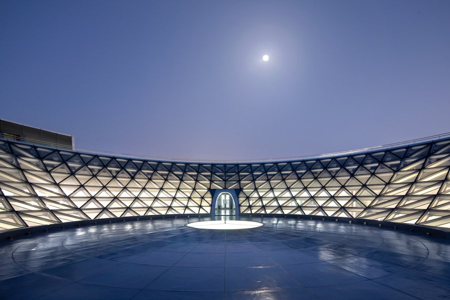 A closer look at the inverted dome that makes up the roof of the Shanghai Astronomy Museum.