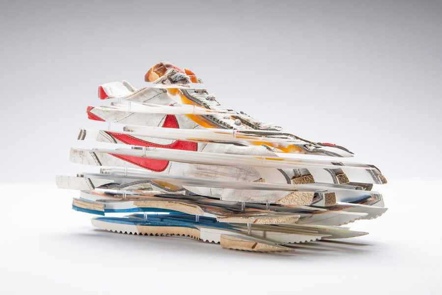 Deconstructed 1985 Nike Cortez sneaker, as featured in Fabian Oefner's 