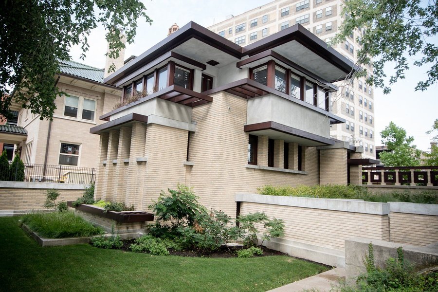 Exterior shot of Frank Lloyd Wright's sprawling 