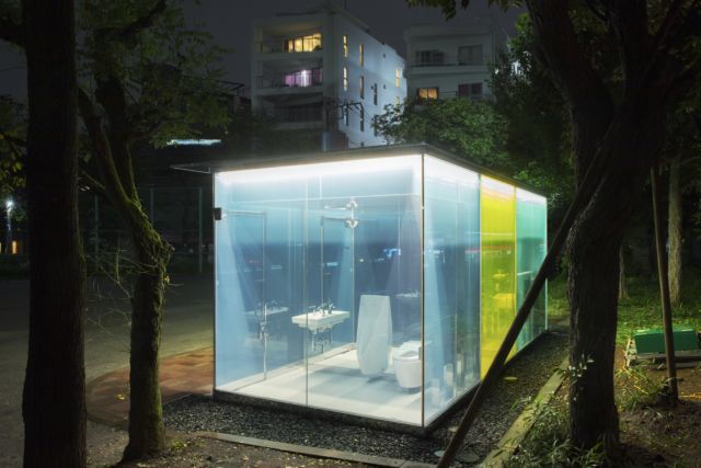 Public transparent restrooms by Shigeru Ban Architects, designed as part of Japan's Tokyo Toilet Project.   