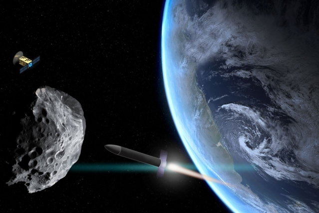 One possible way to deflect asteroids is to launch projectiles at them and change their course.