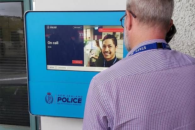 New Zealand man uses the high-tech Police Connect Kiosk to speak to the police.